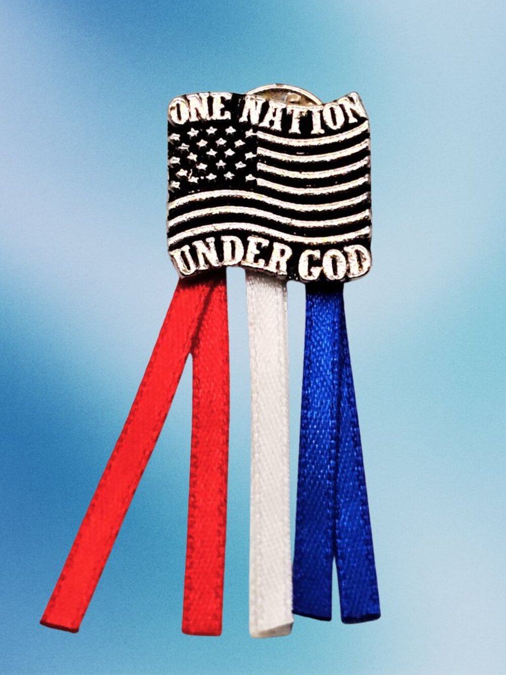 One Nation Under God American Flag Ribbon Lapel Pin Patriotic USA Red White Blue